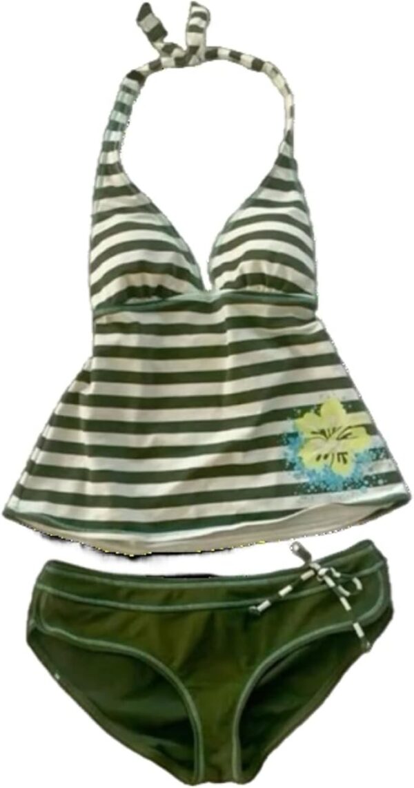 Summer 2 Piece Stripe Beach Bikini Set Y2k Floral Print Halter Neck Swimsuit Set 2000s Aesthetic Streetwear