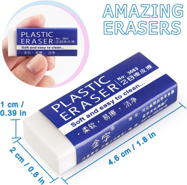 Tamaki 6 Pack Pencil Erasers, Large White Erasers for School Office, Art Erasers for Drawing - Image 2