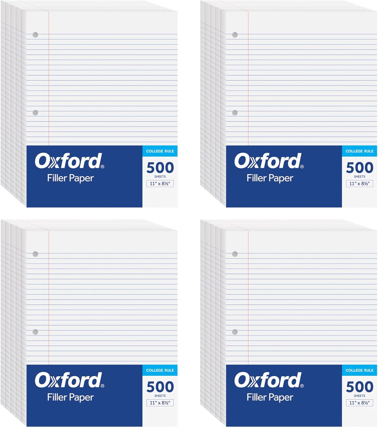 Oxford Loose Leaf Paper, 2000 Sheets, Rule Filler Notebook Paper, 8-1/2" x 11", 3-Hole Punched Fits 3-Ring Binders, 4 packs of 500