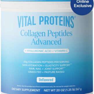 Vital Proteins Collagen Peptides Powder Advanced with Hyaluronic Acid & Vitamin C - 20oz Collagen Protein, Unflavored, 28 Servings