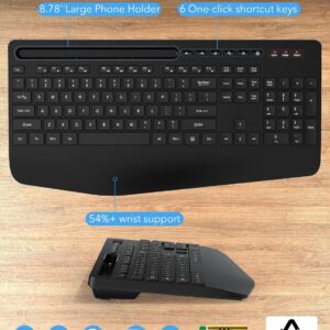 Wireless keyboard and mouse set with Ergonomic Wrist Rest, Phone Holder, Silent Keyboard Cordless Set for Computer, Batteries Included, Laptop, PC, Mac, Windows