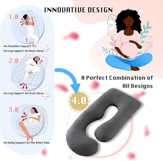Pregnancy Pillow, Full Body 57 Inch Maternity Pillow with Removable Washable Cover - Sleep Support for Legs, Back, Neck, Shoulder, HIPS, Belly for Pregnent Women, Black Grey Velvet Cover - Image 5