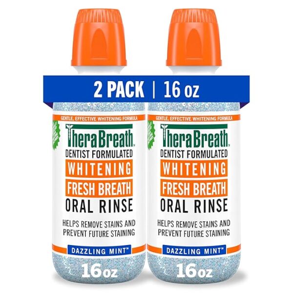 TheraBreath Whitening Mouthwash, Dazzling Mint16 Fl Oz (2-Pack)
