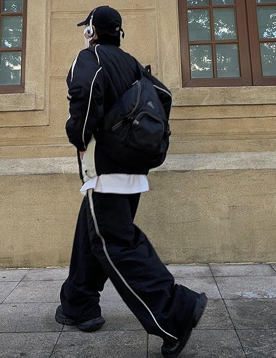 FCOOLYEET Mens Wide Leg Sweatpants Y2k Baggy Track Pants Goth Parachute Pants Cool Sweatpants for Men - Image 2