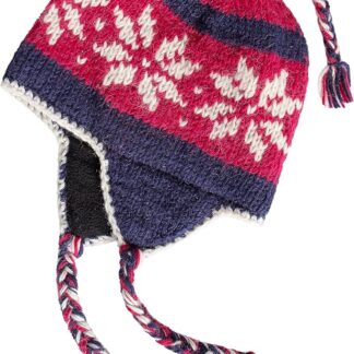 Hand Knit Sherpa Wool Unisex Hat with Micro Fleece Lining with Snowflake Pattern - Ear Flaps - Toque - Beanie